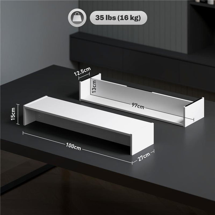 SUPPORTO PER MONITOR CON 2 VANI CONTENITORE IN LEGNO 100X27X15 CM BIANCO