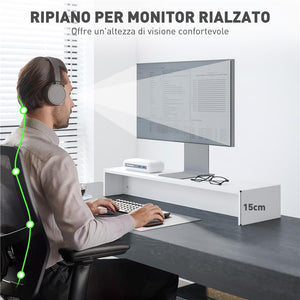 SUPPORTO PER MONITOR CON 2 VANI CONTENITORE IN LEGNO 100X27X15 CM BIANCO