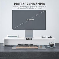 SUPPORTO PER MONITOR CON 2 VANI CONTENITORE IN LEGNO 100X27X15 CM BIANCO