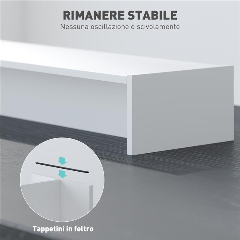 SUPPORTO PER MONITOR CON 2 VANI CONTENITORE IN LEGNO 100X27X15 CM BIANCO