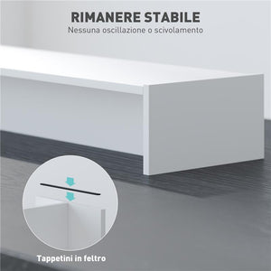 SUPPORTO PER MONITOR CON 2 VANI CONTENITORE IN LEGNO 100X27X15 CM BIANCO