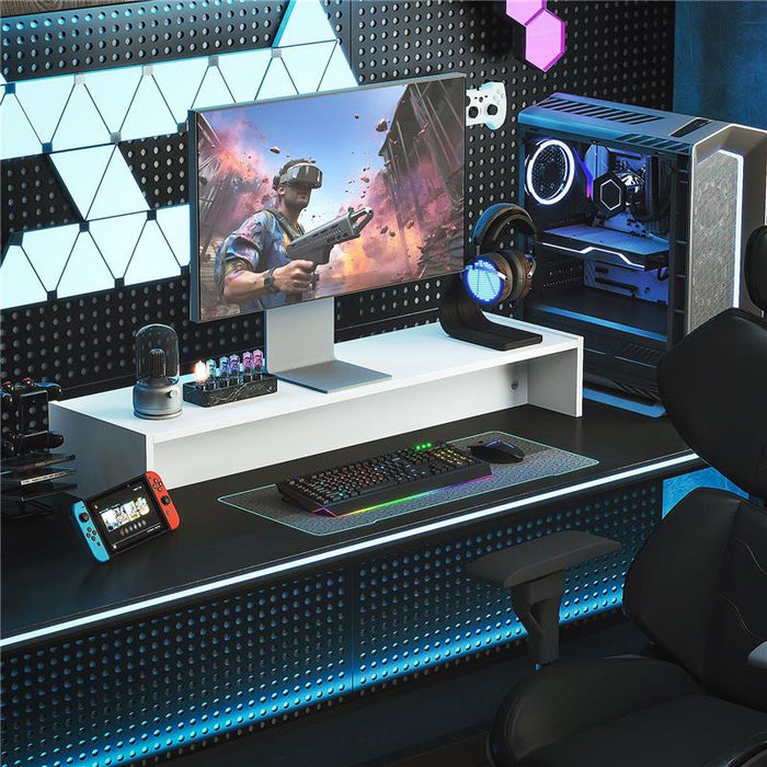 SUPPORTO PER MONITOR CON 2 VANI CONTENITORE IN LEGNO 100X27X15 CM BIANCO