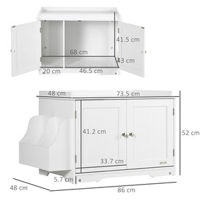 MOBILE LETTIERA PER GATTI A 2 ANTE CON DIVISORIO INTERNO REGOLABILE 86X48X52 CM BIANCO