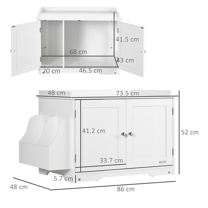 MOBILE LETTIERA PER GATTI A 2 ANTE CON DIVISORIO INTERNO REGOLABILE 86X48X52 CM BIANCO