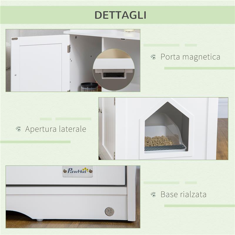 MOBILE LETTIERA PER GATTI A 2 ANTE CON DIVISORIO INTERNO REGOLABILE 86X48X52 CM BIANCO