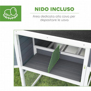 POLLAIO PER GALLINE CON CASETTA NIDO PER COVA E AREA ESTERNA 214X101X 91.5 CM GRIGIO