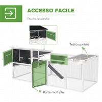 POLLAIO PER GALLINE CON CASETTA NIDO PER COVA E AREA ESTERNA 214X101X 91.5 CM GRIGIO