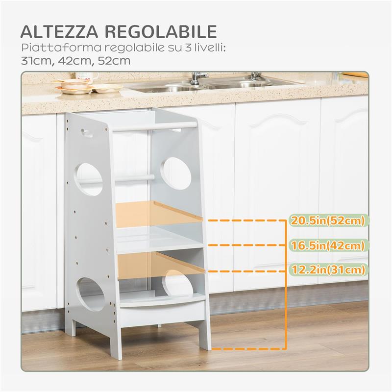 TORRE MONTESSORIANA PER BAMBINI 3-6 ANNI CON ALTEZZA REGOLABILE IN MDF 40X50X90 CM GRIGIO