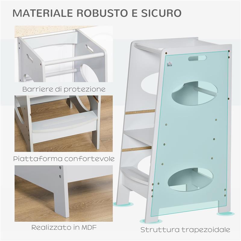 TORRE MONTESSORIANA PER BAMBINI 3-6 ANNI CON ALTEZZA REGOLABILE IN MDF 40X50X90 CM GRIGIO