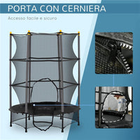 TAPPETO ELASTICO PER BAMBINI CON RETE DI SICUREZZA E PALI IMBOTTITI ETÀ 3-10 ANNI 140 X 190 CM NERO