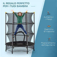TAPPETO ELASTICO PER BAMBINI CON RETE DI SICUREZZA E PALI IMBOTTITI ETÀ 3-10 ANNI 140 X 190 CM NERO