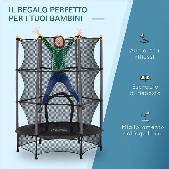 TAPPETO ELASTICO PER BAMBINI CON RETE DI SICUREZZA E PALI IMBOTTITI ETÀ 3-10 ANNI 140 X 190 CM NERO