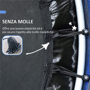 TAPPETO ELASTICO PER BAMBINI 3-6 ANNI CON RETE DI PROTEZIONE 6 COLONNE E 3 INGRESSI Ø 140X190 CM BLU E NERO