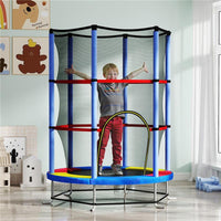 TAPPETO ELASTICO PER BAMBINI 3-6 ANNI CON RETE DI PROTEZIONE 6 COLONNE E 3 INGRESSI Ø 140X190 CM MULTICOLORE
