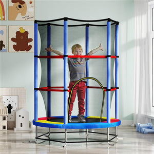 TAPPETO ELASTICO PER BAMBINI 3-6 ANNI CON RETE DI PROTEZIONE 6 COLONNE E 3 INGRESSI Ø 140X190 CM MULTICOLORE