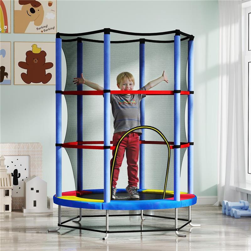 TAPPETO ELASTICO PER BAMBINI 3-6 ANNI CON RETE DI PROTEZIONE 6 COLONNE E 3 INGRESSI Ø 140X190 CM MULTICOLORE
