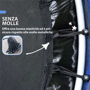 TAPPETO ELASTICO PER BAMBINI 3-6 ANNI CON RETE DI PROTEZIONE 6 COLONNE E 3 INGRESSI Ø 140X190 CM MULTICOLORE