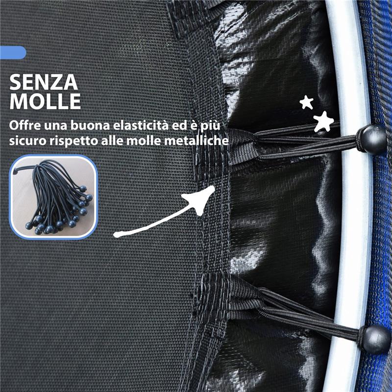 TAPPETO ELASTICO PER BAMBINI 3-6 ANNI CON RETE DI PROTEZIONE 6 COLONNE E 3 INGRESSI Ø 140X190 CM MULTICOLORE