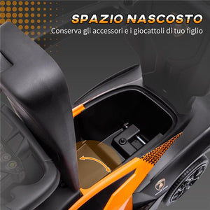 MACCHININA PER BAMBINI 2 IN 1 CON MANIGLIONE E BARRIERA DI SICUREZZA 86.5X40X89.5 CM ARANCIONE E NERO