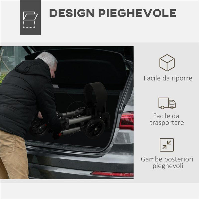 DEAMBULATORE PIEGHEVOLE IN ALLUMINO AD ALTEZZA REGOLABILE CON BORSA 67X65X79.5-94 CM NERO E ARGENTO