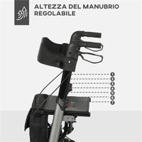 DEAMBULATORE PIEGHEVOLE IN ALLUMINO AD ALTEZZA REGOLABILE CON BORSA 67X65X79.5-94 CM NERO E ARGENTO