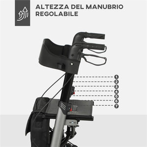 DEAMBULATORE PIEGHEVOLE IN ALLUMINO AD ALTEZZA REGOLABILE CON BORSA 67X65X79.5-94 CM NERO E ARGENTO