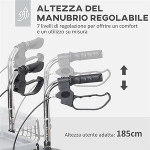 DEAMBULATORE PER ANZIANI E DISABILI AD ALTEZZA REGOLABILE CON CESTINO E VASSOIO 60X62X84-100.5 CM NERO