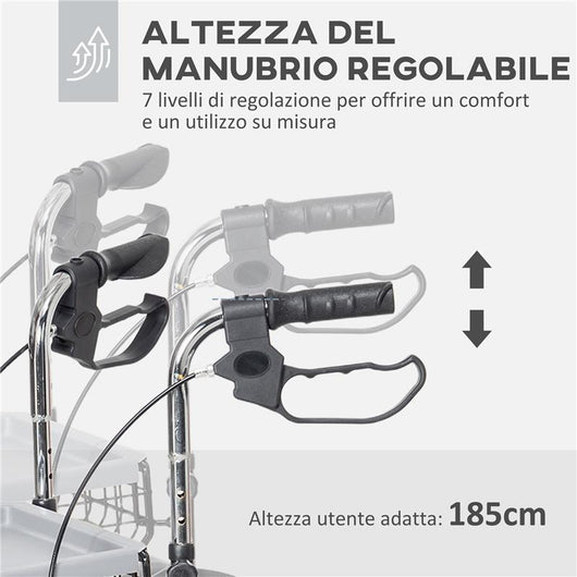 DEAMBULATORE PER ANZIANI E DISABILI AD ALTEZZA REGOLABILE CON CESTINO E VASSOIO 60X62X84-100.5 CM NERO