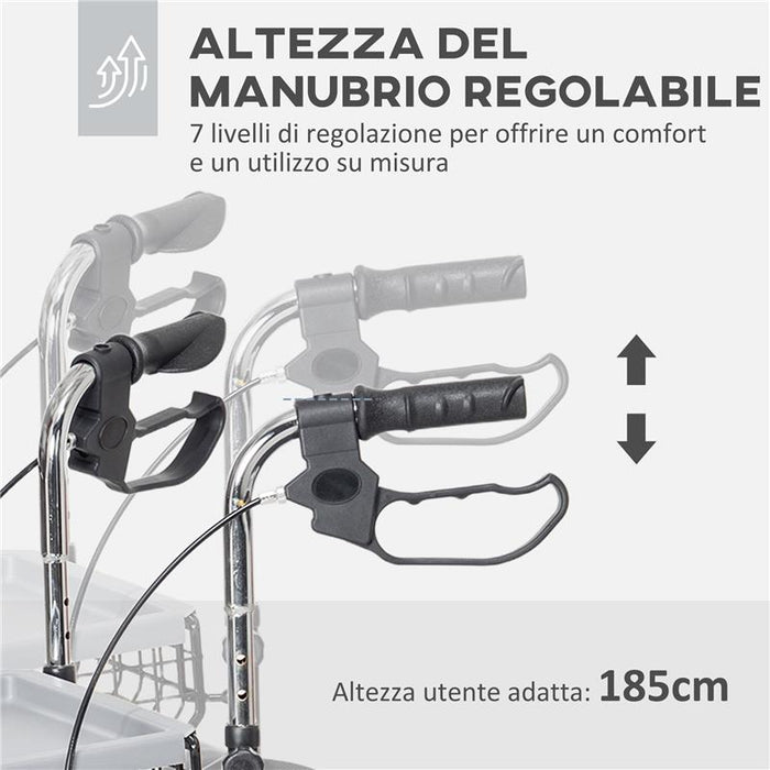 DEAMBULATORE PER ANZIANI E DISABILI AD ALTEZZA REGOLABILE CON CESTINO E VASSOIO 60X62X84-100.5 CM NERO