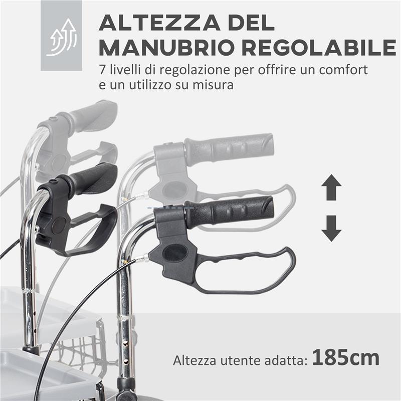 DEAMBULATORE PER ANZIANI E DISABILI AD ALTEZZA REGOLABILE CON CESTINO E VASSOIO 60X62X84-100.5 CM NERO
