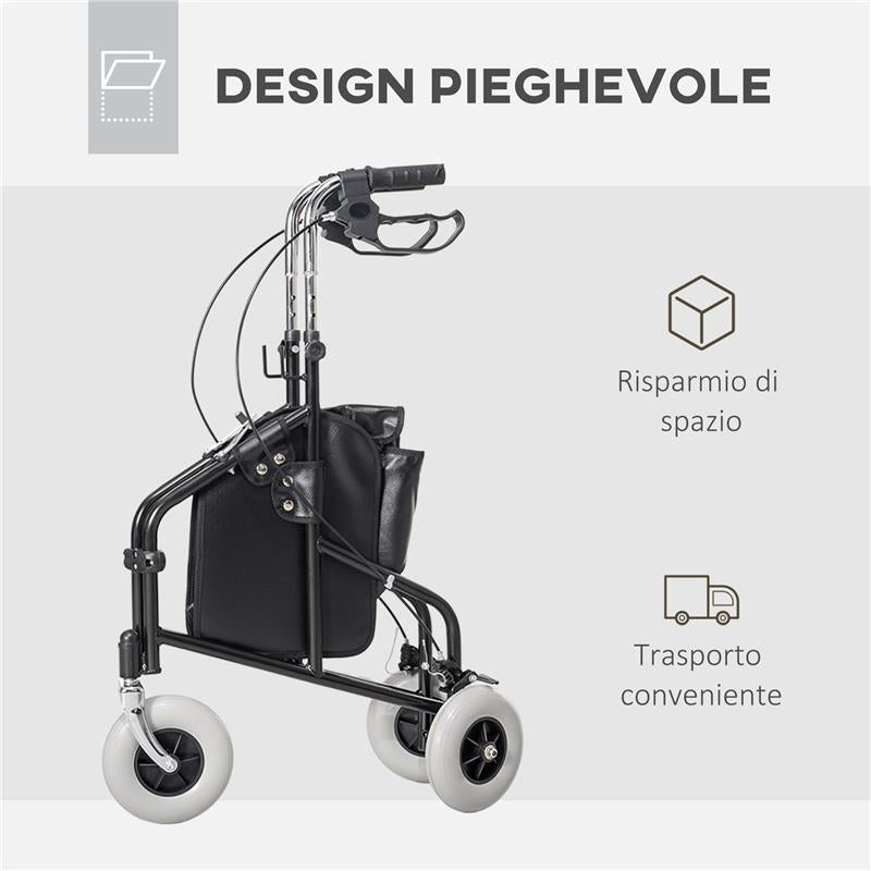 DEAMBULATORE PER ANZIANI E DISABILI AD ALTEZZA REGOLABILE CON CESTINO E VASSOIO 60X62X84-100.5 CM NERO