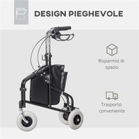 DEAMBULATORE PER ANZIANI E DISABILI AD ALTEZZA REGOLABILE CON CESTINO E VASSOIO 60X62X84-100.5 CM NERO