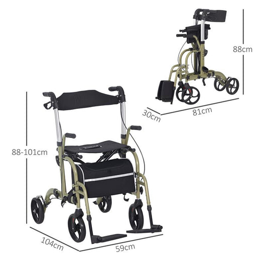 DEAMBULATORE PIEGHEVOLE CON POGGIAPIEDI E BORSA IN ALLUMINIO PP E POLIESTERE 59X104X88-101 CM GIALLO E VERDE