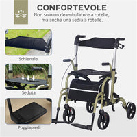 DEAMBULATORE PIEGHEVOLE CON POGGIAPIEDI E BORSA IN ALLUMINIO PP E POLIESTERE 59X104X88-101 CM GIALLO E VERDE