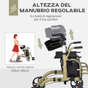 DEAMBULATORE PIEGHEVOLE CON POGGIAPIEDI E BORSA IN ALLUMINIO PP E POLIESTERE 59X104X88-101 CM GIALLO E VERDE