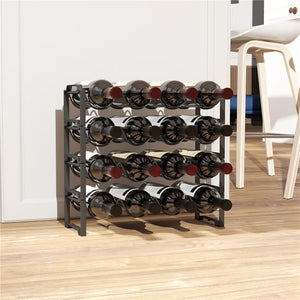 PORTABOTTIGLIE A 4 LIVELLI A ONDA IMPILABILI PER 16 BOTTIGLIE IN METALLO 42.5X16.5X41 CM NERO
