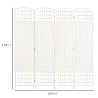 PARAVENTO A 4 ANTE PIEGHEVOLE PER INTERNI, AUTOPORTANTE E INTRECCIATO 160X170 CM BIANCO