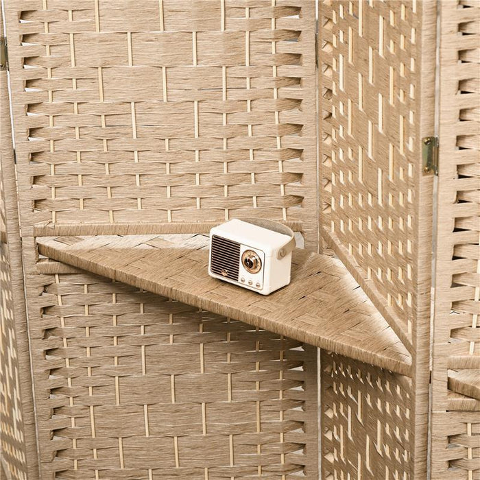 PARAVENTO DA INTERNO A 4 PANNELLI PIEGHEVOLE CON MENSOLE 160X170 CM COLORE NATURALE