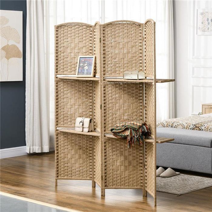 PARAVENTO DA INTERNO A 4 PANNELLI PIEGHEVOLE CON MENSOLE 160X170 CM COLORE NATURALE