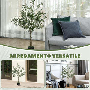 PIANTA ARTIFICIALE DI OLIVO ALTA 120 CM ALBERO FINTO CON 450 FOGLIE E 20 OLIVE VASO INCLUSO