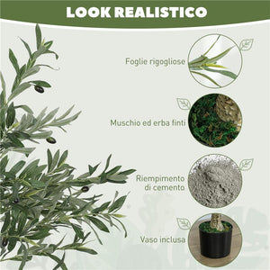 PIANTA ARTIFICIALE DI OLIVO ALTA 120 CM ALBERO FINTO CON 450 FOGLIE E 20 OLIVE VASO INCLUSO