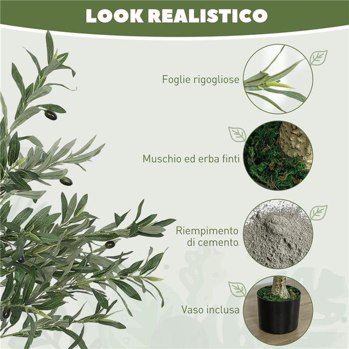 PIANTA ARTIFICIALE DI OLIVO ALTA 120 CM ALBERO FINTO CON 450 FOGLIE E 20 OLIVE VASO INCLUSO