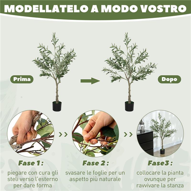 PIANTA ARTIFICIALE DI OLIVO ALTA 120 CM ALBERO FINTO CON 450 FOGLIE E 20 OLIVE VASO INCLUSO