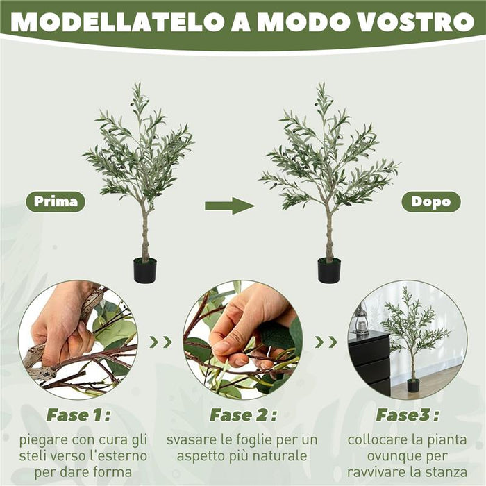 PIANTA ARTIFICIALE DI OLIVO ALTA 120 CM ALBERO FINTO CON 450 FOGLIE E 20 OLIVE VASO INCLUSO