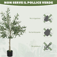 PIANTA ARTIFICIALE DI OLIVO ALTA 120 CM ALBERO FINTO CON 450 FOGLIE E 20 OLIVE VASO INCLUSO