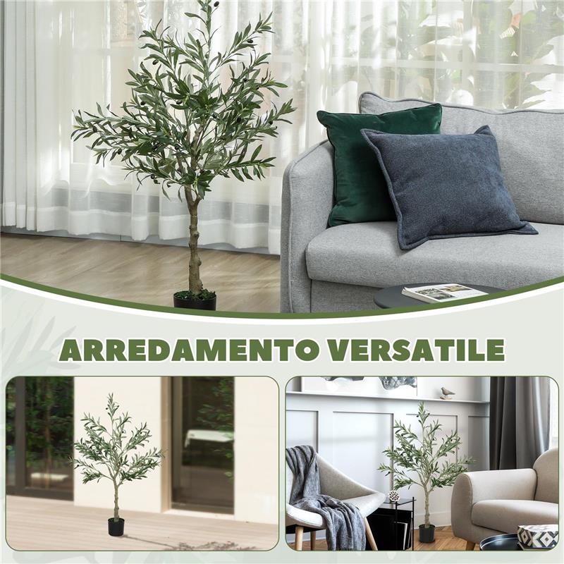 PIANTA ARTIFICIALE DI OLIVO ALTA 120 CM ALBERO FINTO CON 450 FOGLIE E 20 OLIVE VASO INCLUSO