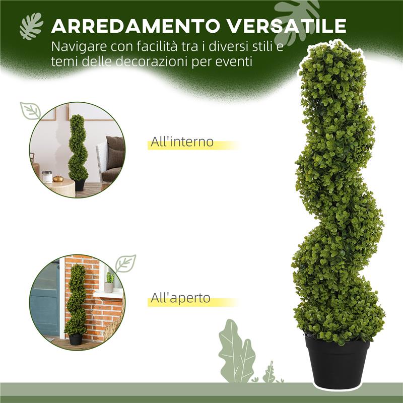 PIANTA FINTA DI EUCALIPTO A SPIRALE CON VASO INCLUSO PER INTERNO ED ESTERNO ALTEZZA 90 CM VERDE