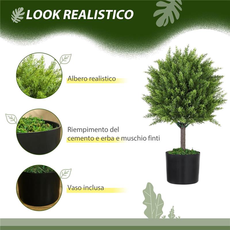 PIANTA FINTA ALBERO CEDRO CON VASO INCLUSO PER INTERNO ED ESTERNO ALTEZZA 55 CM VERDE