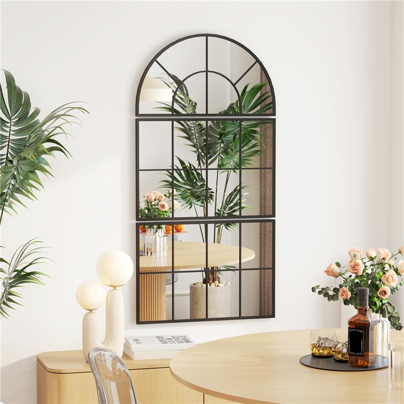 SPECCHIO DA PARETE AD ARCO STILE FINESTRA PER CAMERA DA LETTO E INGRESSO 76X43 CM NERO