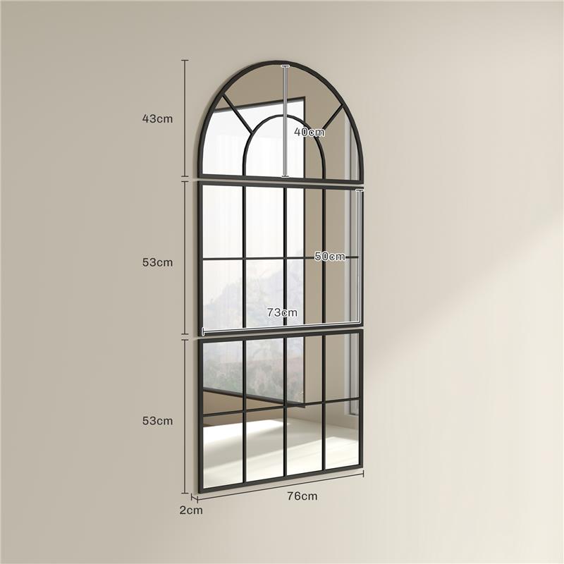 SPECCHIO DA PARETE AD ARCO STILE FINESTRA PER CAMERA DA LETTO E INGRESSO 76X43 CM NERO